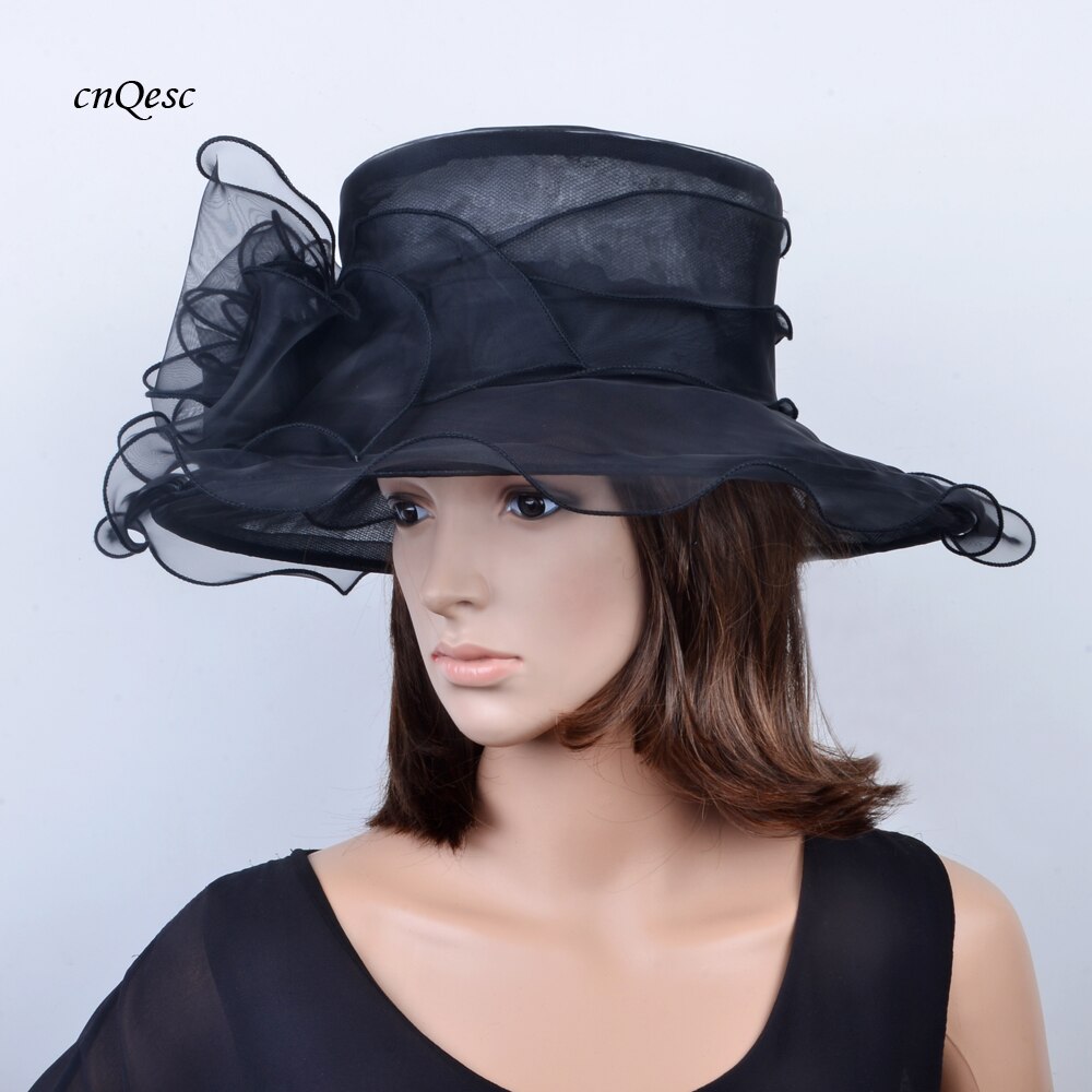 Rosa fucsia negro blanco Organza sombrero, sombrero de boda, Kentucky Derby sombrero para carreras, Copa de Melbourne, iglesia,. Ancho del borde 11 cm.