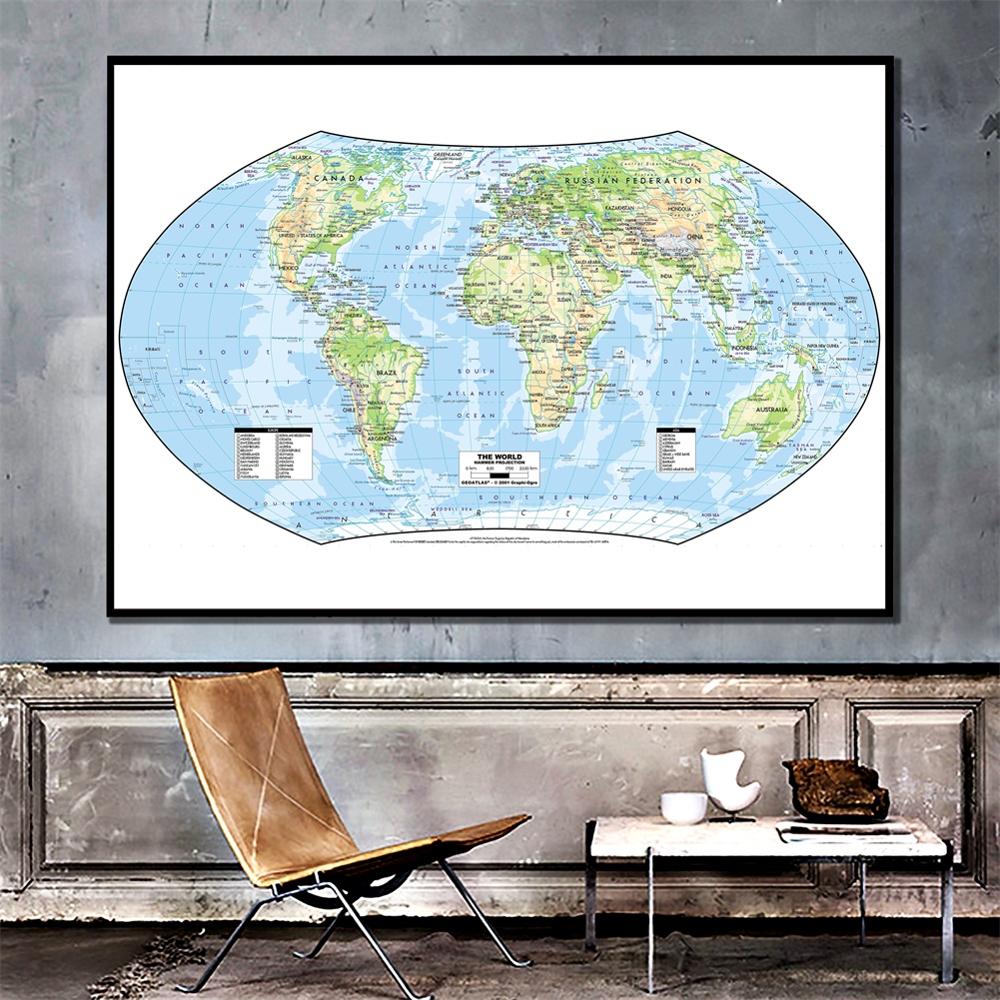 24X48 Inch De Wereld Hamer Projectie Wereld Fysieke Kaart Hd Wereldkaart Voor Studie/Onderwijs En Muur decoratie