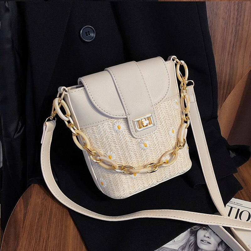 Small Straw Tote Bucket Bags For Women Summer Crossbody Bags Lady Travel Purses and Handbags Female Shoulder Messenger Bag