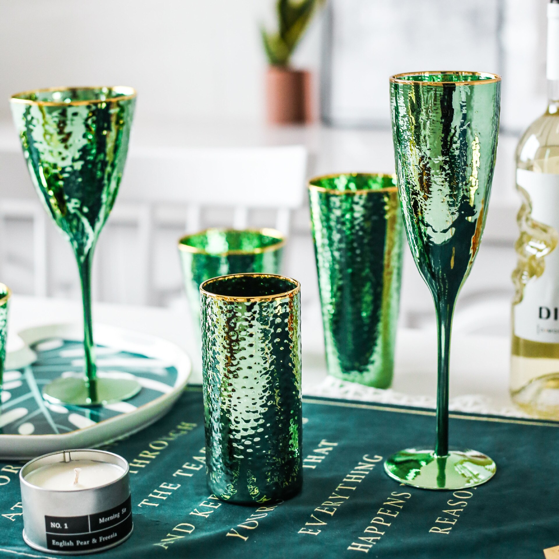 Vert classique japonais émeraude marteau en forme de verre Net rouge verre rouge vin Champagne coupe Restaurant décoration tasse