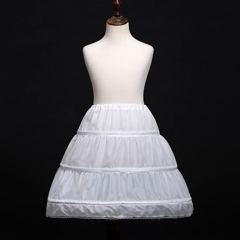 Blanco enagua infantil vestido de cintura elástica 3 aros una capa niños crinolina de encaje flor chica vestido enagua