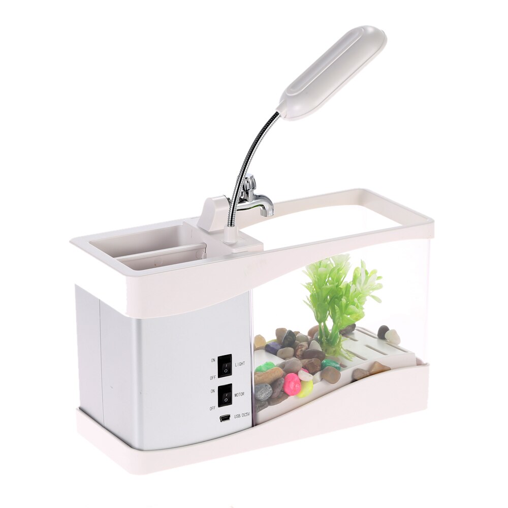 Biurko akwarium doprowadziło mini akwarium samoczyszcząca się dekoracja robić akwarium w domu miska wygodne akwarium robić biura akcesoria dla zwierząt D30: biały
