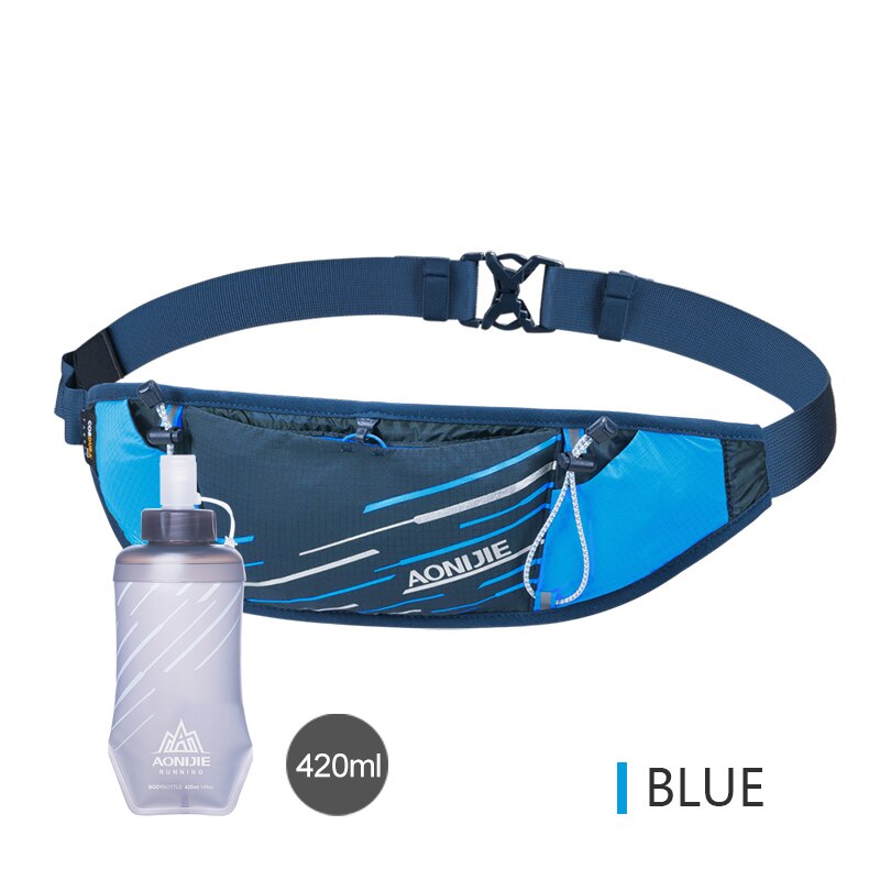 AONIJIE W8102 Lightweight Slim Running Waist Bag Belt Hydration Fanny Pack For Jogging Fitness Gym Hiking: Blue With WaterFlask