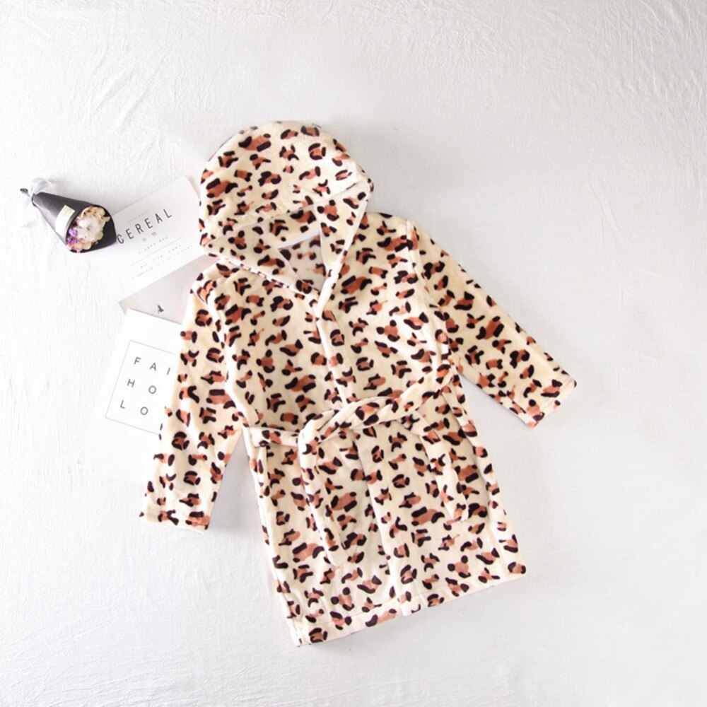 Piger badekåbe leopardtryk bomuld hætteklædte nattøj børn