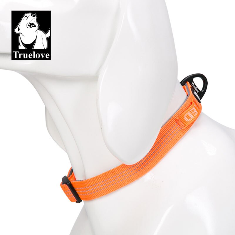 Truelove Gewatteerde Halsbanden Voor Grote Kleine Honden Nylon verstelbare Reflecterende Zachte Quick Release Hond Ketting Voor Huisdieren: orange / M 35-50cm Neck