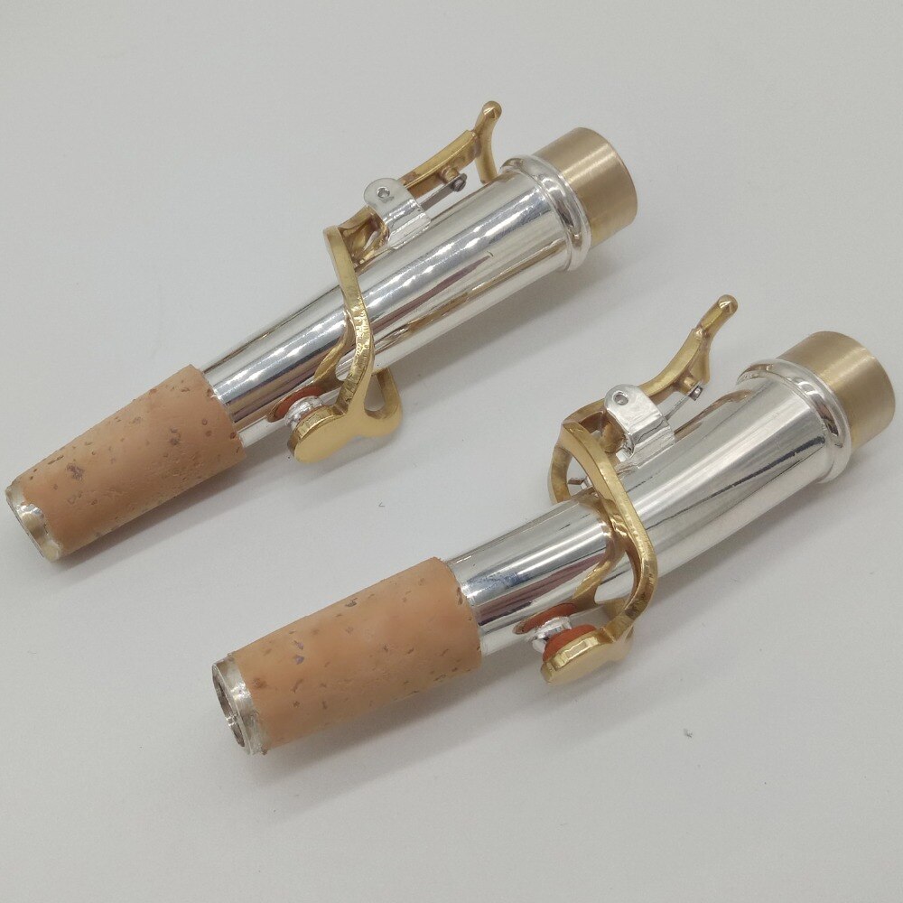 Merk sopraansaxofoon rechte hals gebogen messing sopraansax hals zilveren lak gouden sleutel
