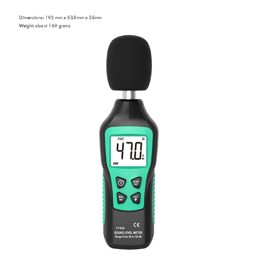 Noise Meter Digital Sound Level Meter 30-130dBA Hoge Precisie Geluid Sensor, Max/Min/Data Hold, snel/Langzaam, Backlit Zaklamp