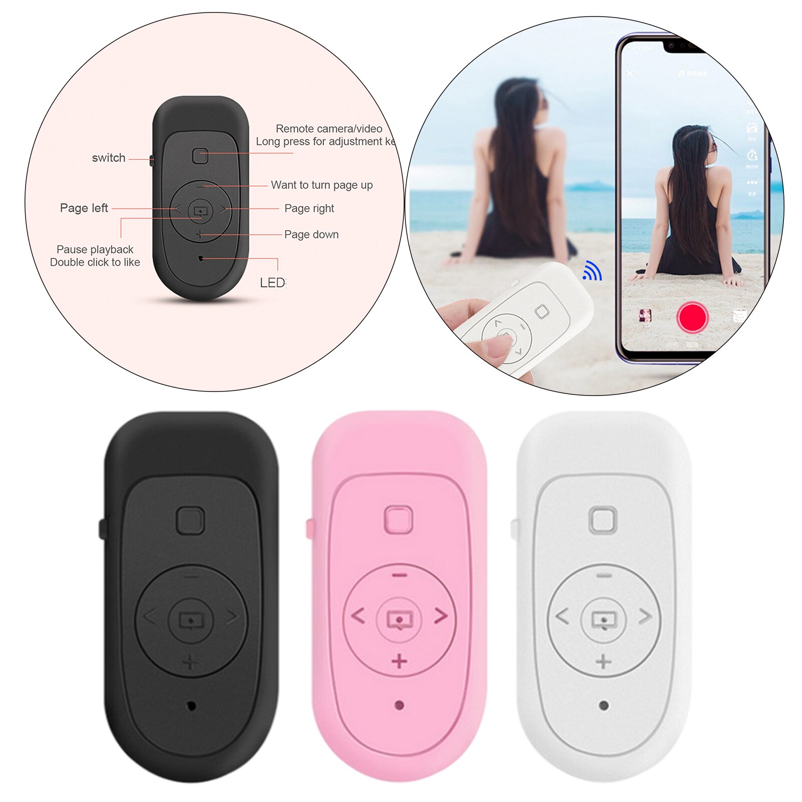 Bluetooth Afstandsbediening Control Shutter 10-15 M Bereik Voor Telefoon Foto &#39;S Draaien E-Book Vrouwen