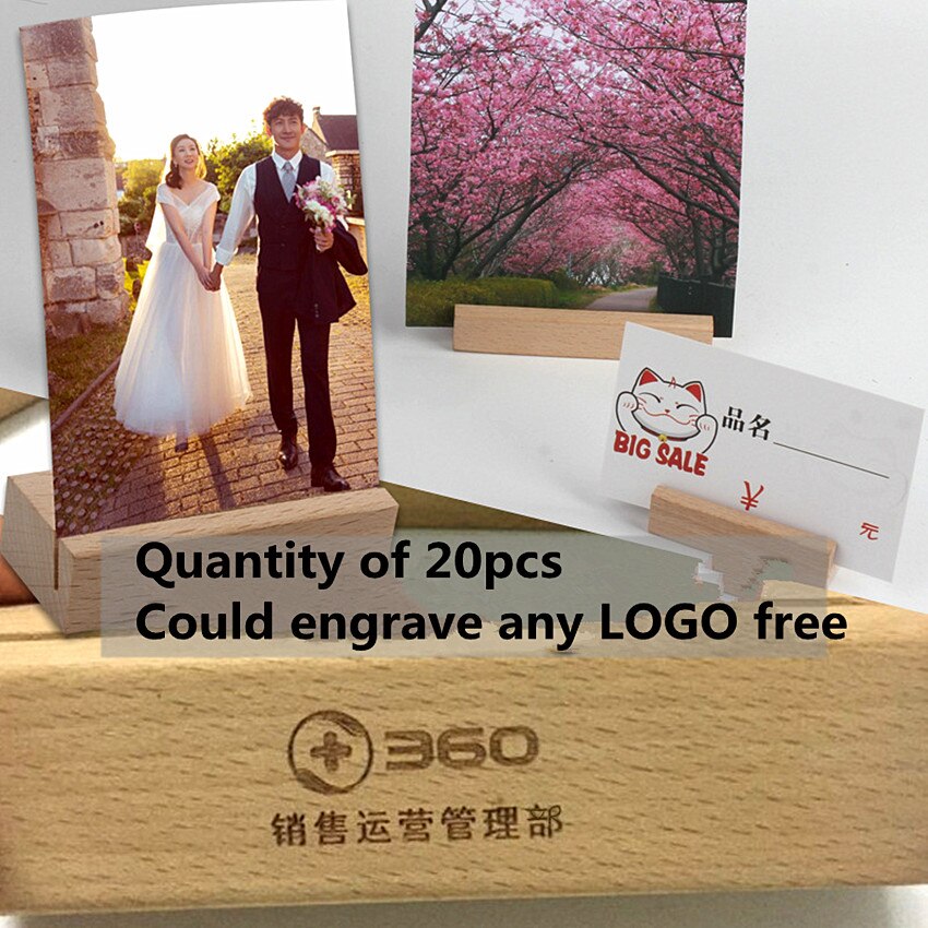 Wooden Photo Name Card Display Stands Holder POP Memo Sign Paper Price Label Advertising Signage Engrave LOGO 1Pack