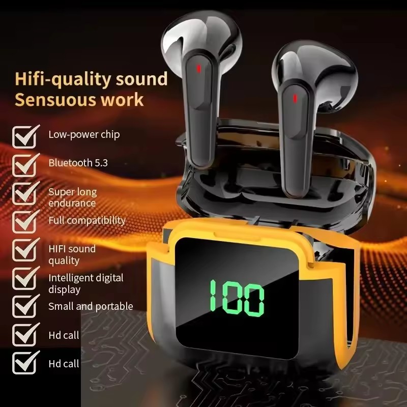 PRO90 Bluetooth 5.3-hoofdtelefoon TWS Draadloze koptelefoon met LED-display Stereoheadset Aanraakbediening Oordopjes Ruisonderdrukking