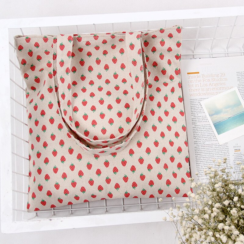 YILE 2 layer Cotton Linen Eco Reusable Shopping Tote Carrying Bag Strawberry L259