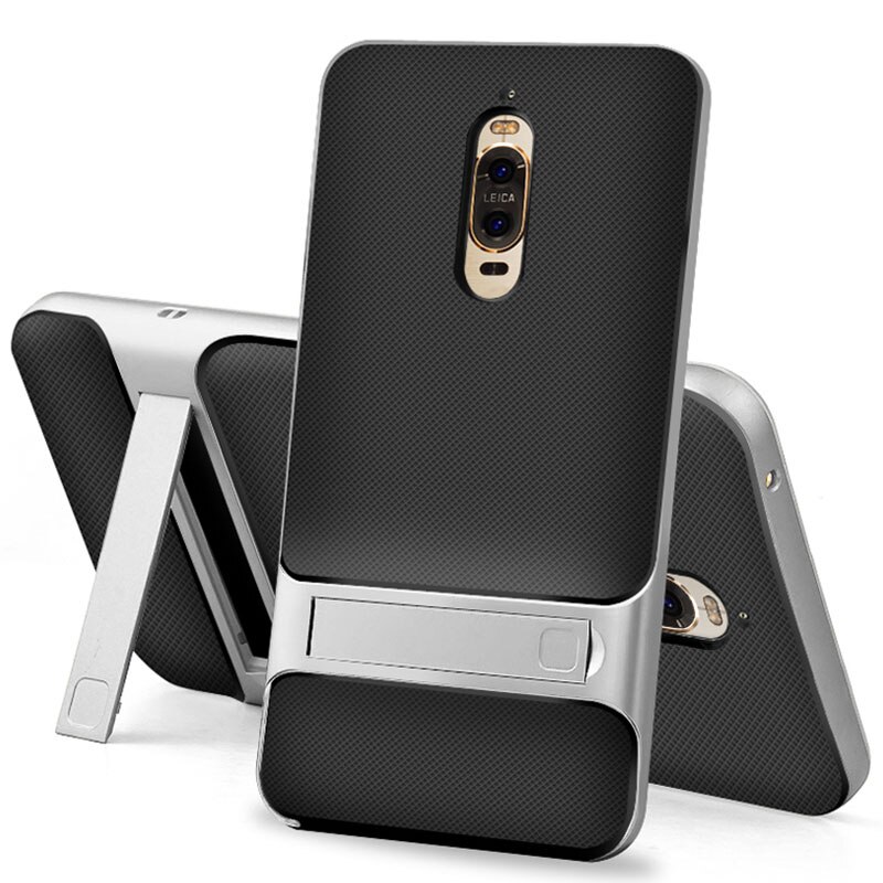3D Kickstand Luxury Cases for Huawei Mate 9 Pro Cover TPU+PC Silicone 360 Protective Mobile Phone Back Armor Mate9Pro Mate9 9Pro: Royce Silver