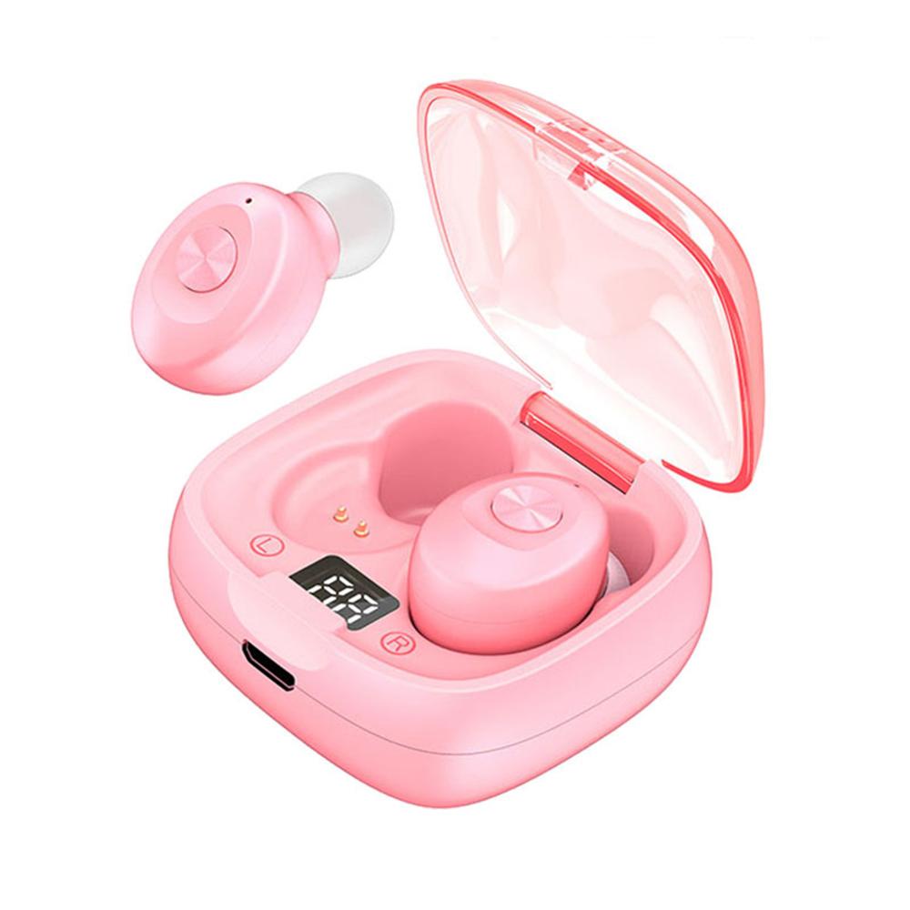 Langattomat bluetooth nappikuulokkeet in-ear kuulokkeet digitaalisella näytöllä latausrasia ipx 5 vedenpitävä urheilukuuloke: Vaaleanpunainen