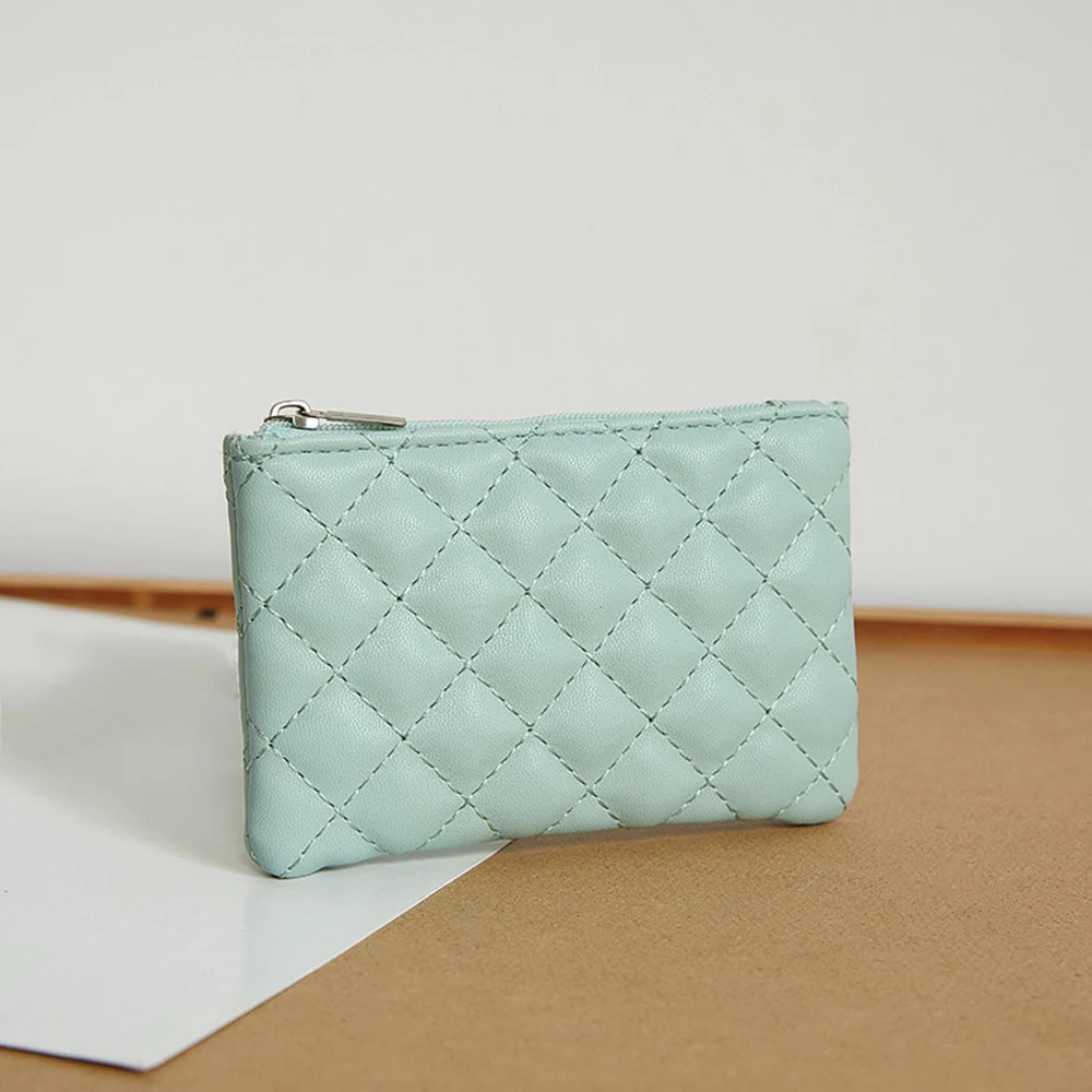 Karten Halfter Aufbewahrung tasche Münz tasche Schlüssel beutel ultraleichte einfarbige weiche Raute gestickte tragbare Brieftasche Monedero Cartera: Braun