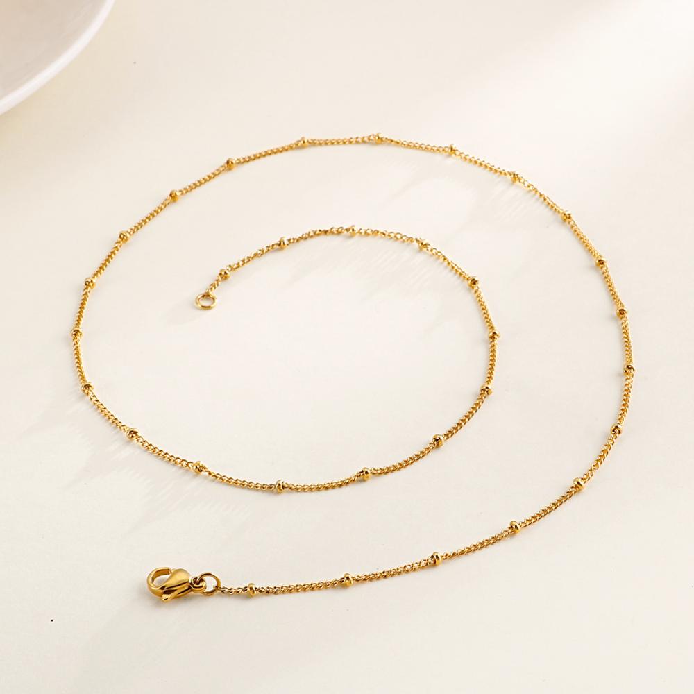 1,5mm Edelstahl Perlen Ketten Frauen Halsband Lange Halskette Pullover Zubehör Schmuck