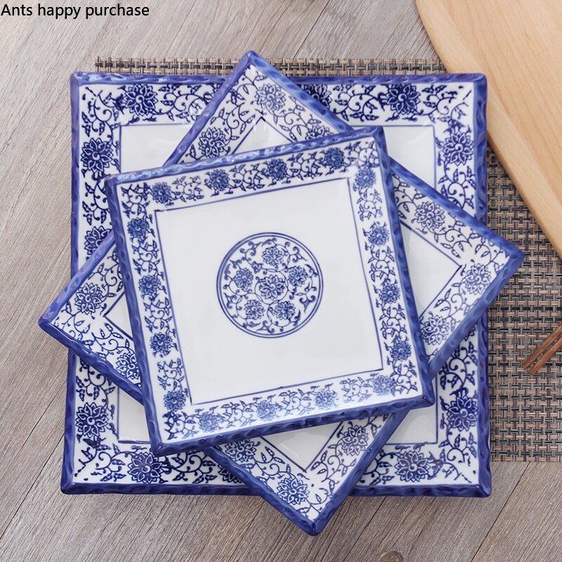 Ceramika niebiesko-biała patelnia robić steków restauracja zachodnia płyta strona główna kwadratowe płytki talerz hotel dekoracyjne zastawy stołbyć winnym płytkie naczynie