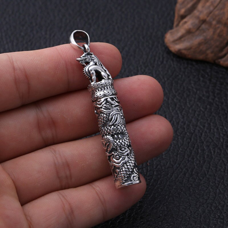 Collier en argent Sterling S990 pour hommes, bouteille antique commémorative thaïlandaise, bijoux Dragon gravé Punk, porte-pendentif, cendrier