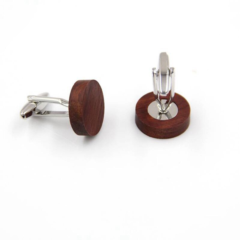 Business Cufflinks British Style Men's Wood Solid Wooden Cufflinks Men and Women French Shirts Round Cuff Buttons