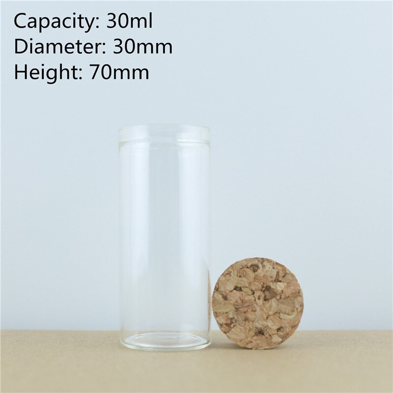 Frascos de vidrio de 30mm de diámetro, Mini frascos de corcho para manualidades, botellas de deseos de vidrio de viaje, 24 Uds.: 30ml