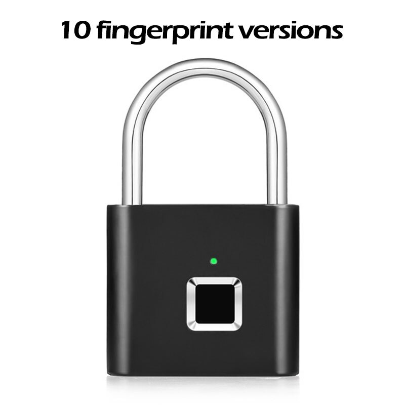 smart hengelås elektronisk fingeravtrykkslås nøkkelfri usb oppladbar dørlås hurtigopplåsynge sinklegering metall selvutviklende brikke: Svart