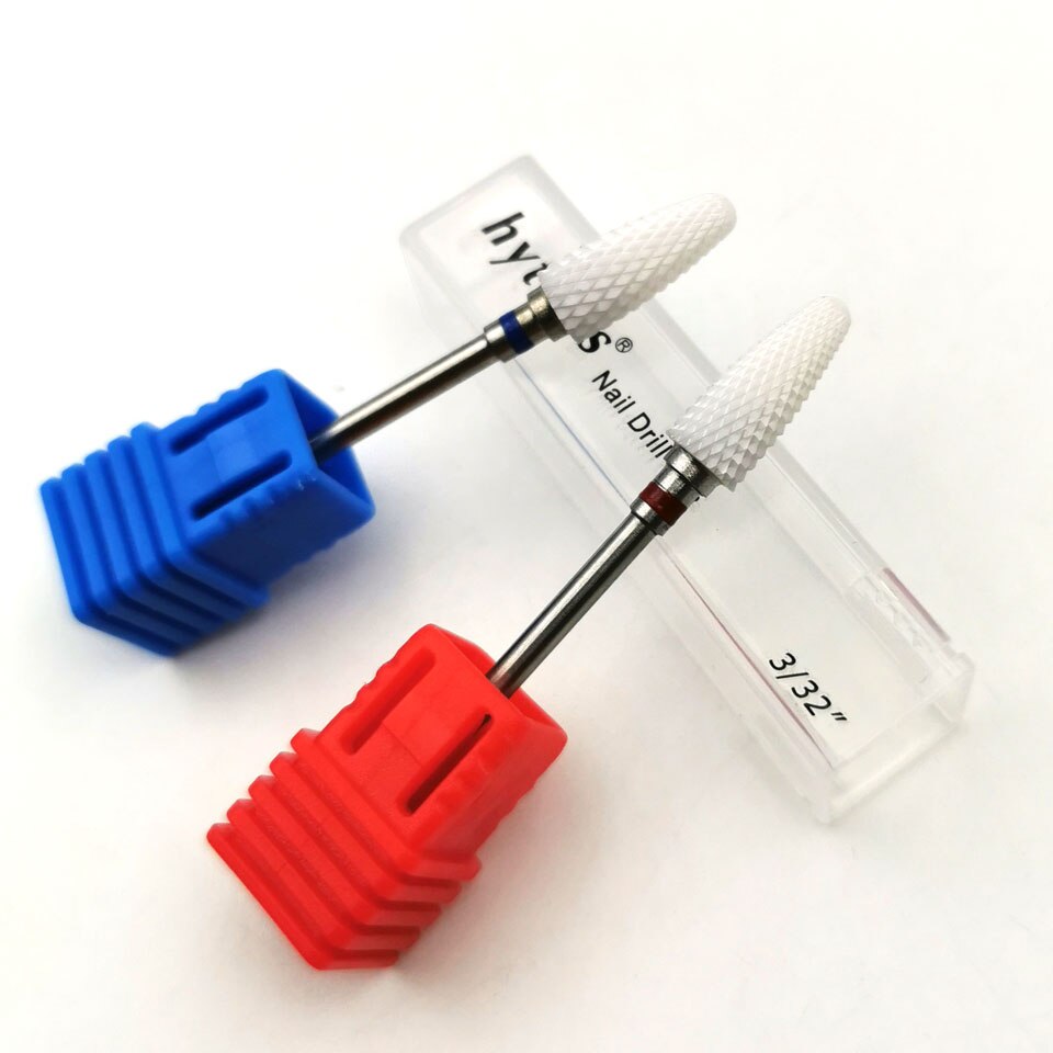Brocas para uñas de cerámica blanca con llama de HYTOOS brocas para manicura de rebabas de cerámica rotativas de 3/32 "para taladrar uñas herramientas eléctricas