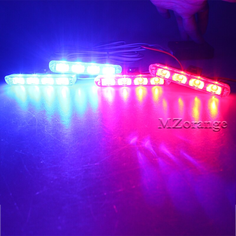 4x4 LED cc 12V luz estroboscópica de advertencia luz de policía intermitente luces de bomberos ambulancia blanco amarillo rojo azul CarTruck luz de día: Red Blue