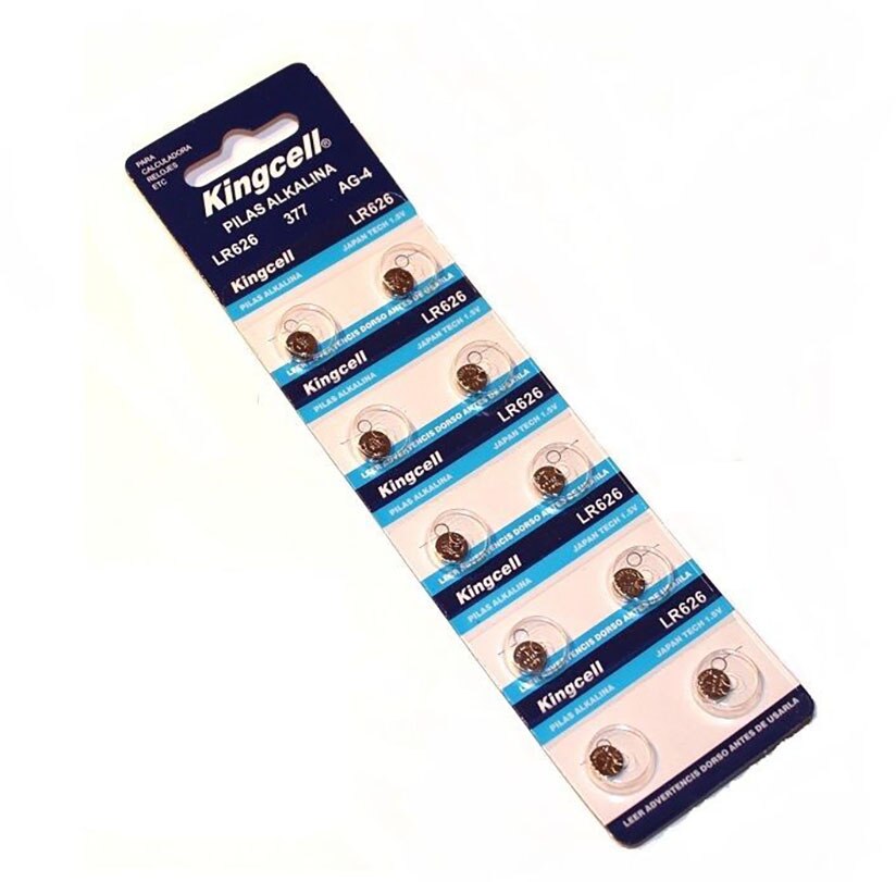 10 X Pilas de botón alcalinas AG4 LR626 377 SR626 177 bateria Kingcell Blister 10 Unidades 1,5V