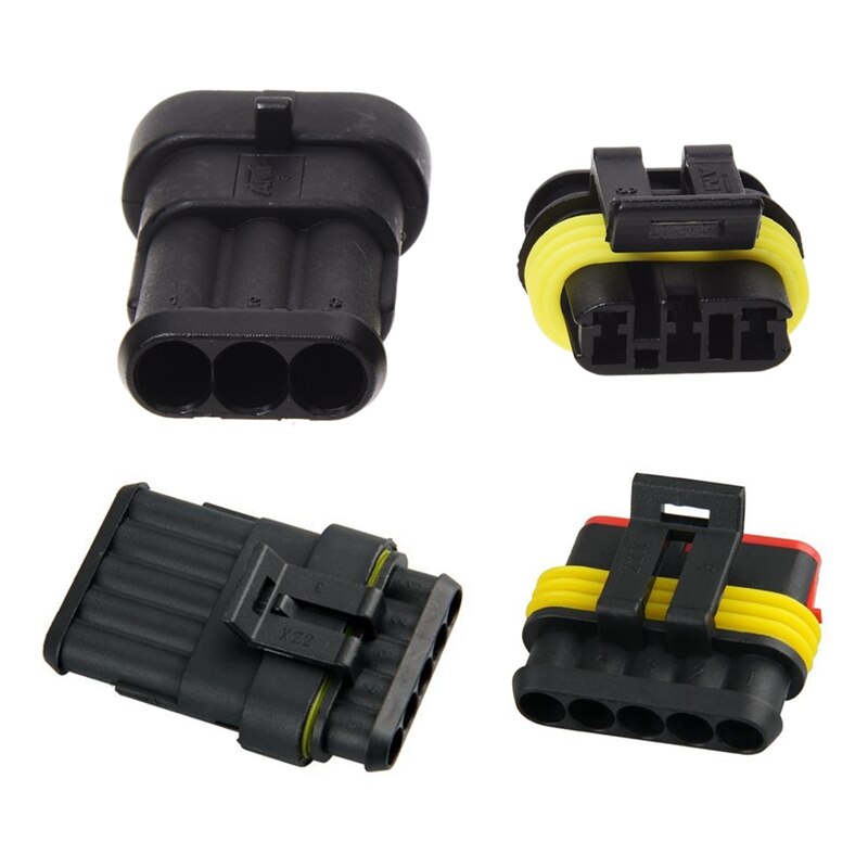 6 Set Waterproof Connector: 1 Set 10 Pcs Kit 3 Pin Way Electrical Wire Connector Plug & 5 Set 5 Pin Male Connector