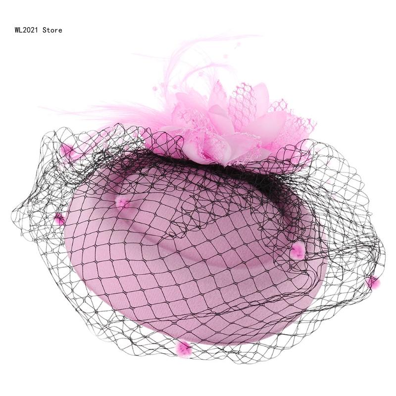 Fascinator-Hüte, einfarbig, pelzige Pillbox-Hut, Party-Kopfbedeckung, Mütze mit Schleier für Mädchen und Frauen: Rosa