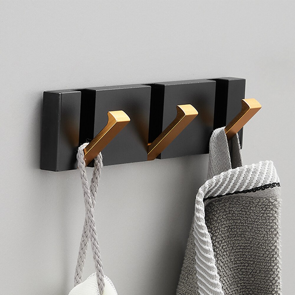 Toallero plegable Invisible de estilo europeo, Colgador de gancho de pared para baño, cocina, dormitorio, pasillo, color oro negro, 5 luces: Black Gold 3 Hook
