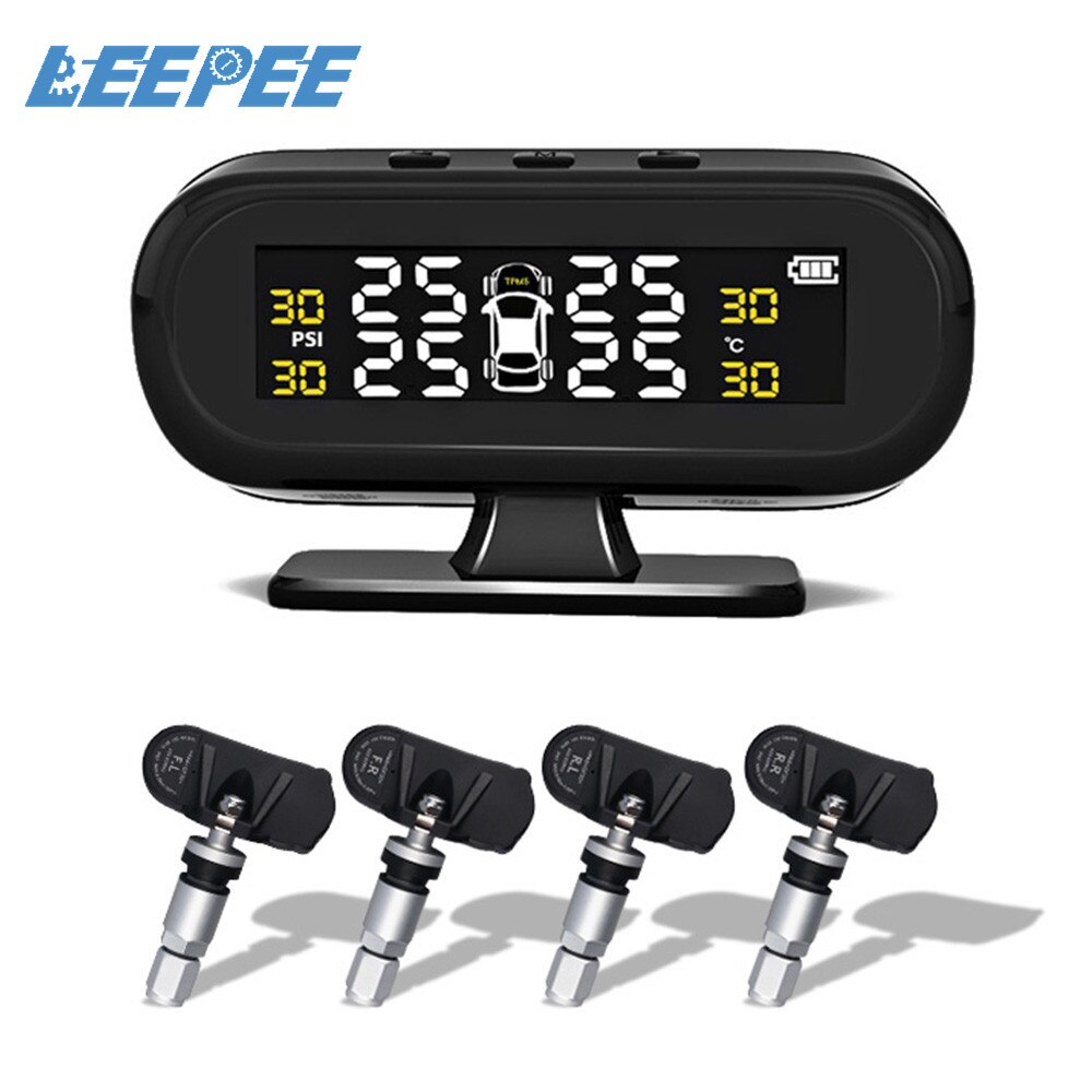 Tire Pressure Monitoring System Solar TPMS Temperature Warning Fuel Save With 4 External Sensors Car Tyre Pressure Monitor