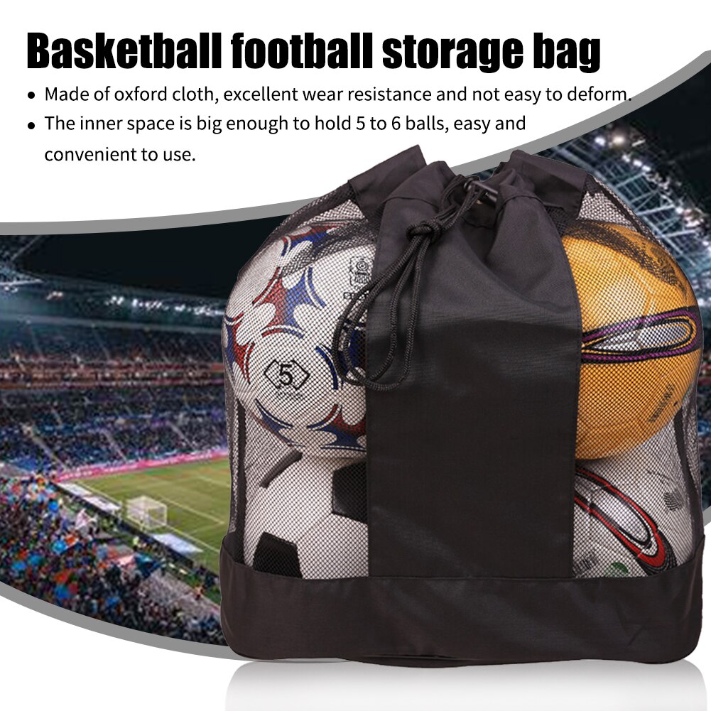 Mesh Ball Bag Sports Equipment Drawstring Single Shoulder Basketball Sack Volleyball Soccer Adjustable Strap Easy Carry Outdoor