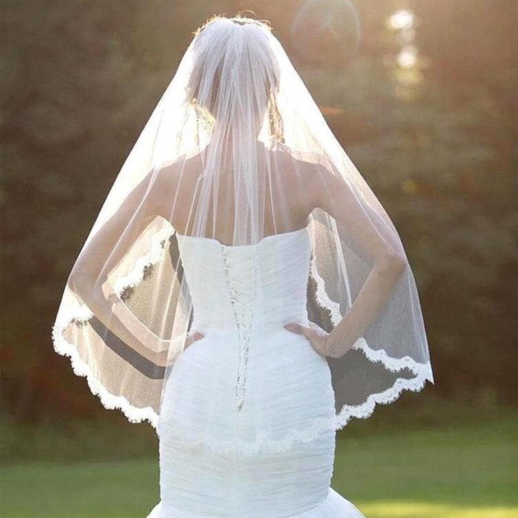 Aankomst Bruiloft Accessoires Een Layer Ribbon Edge Wit Ivoor Wedding Veils Bridal Veil