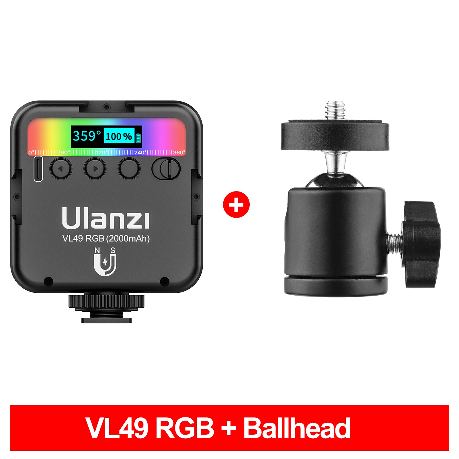 Ulanzi VL49 RGB Video Lichter Mini LED Kamera Licht 2000mAh Rechargable LED Tafel Lampe für Live Streming Foto Video beleuchtung: mit Ballhead