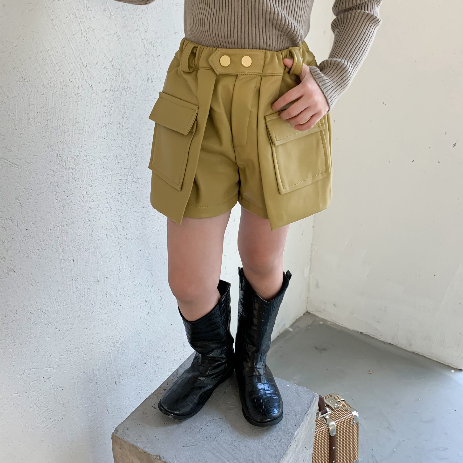 Efterår piger pu shorts børn shorts pige shorts: Gul / 4t