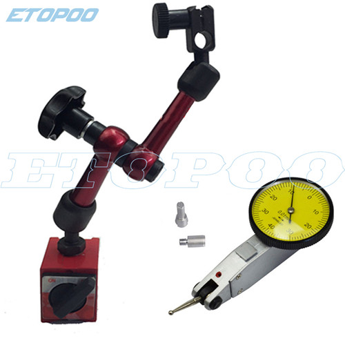 0-0.8mm High Precision Lever Indicator Dial Test 0.01mm Waterproof Dial Indicator With Flexible Magnetic Metal Base: 2in 1set