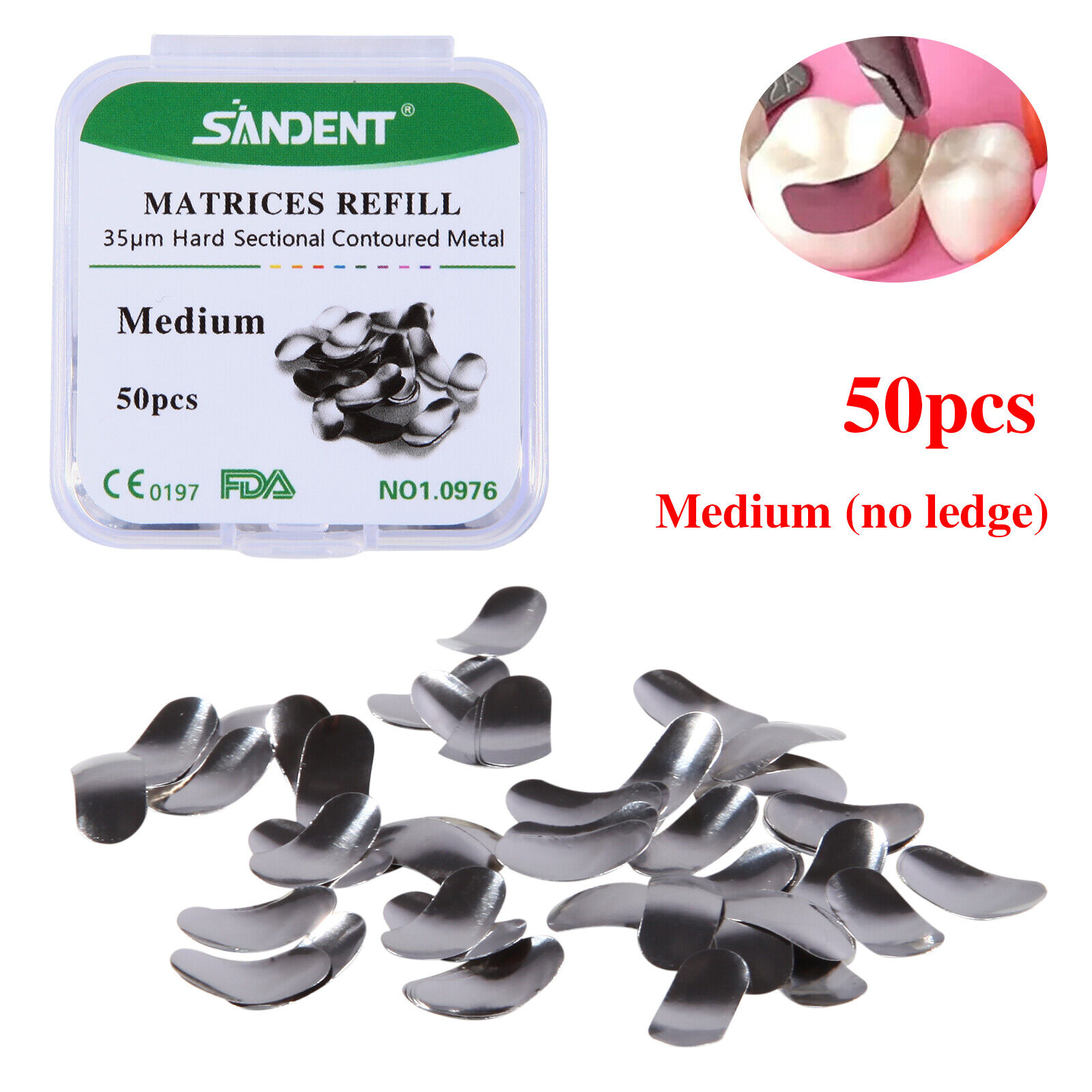 50PCS Dental Metal Matrices Matrix Band/With Ledge Sectional Contoured Refill Box S/M/L: Lilac