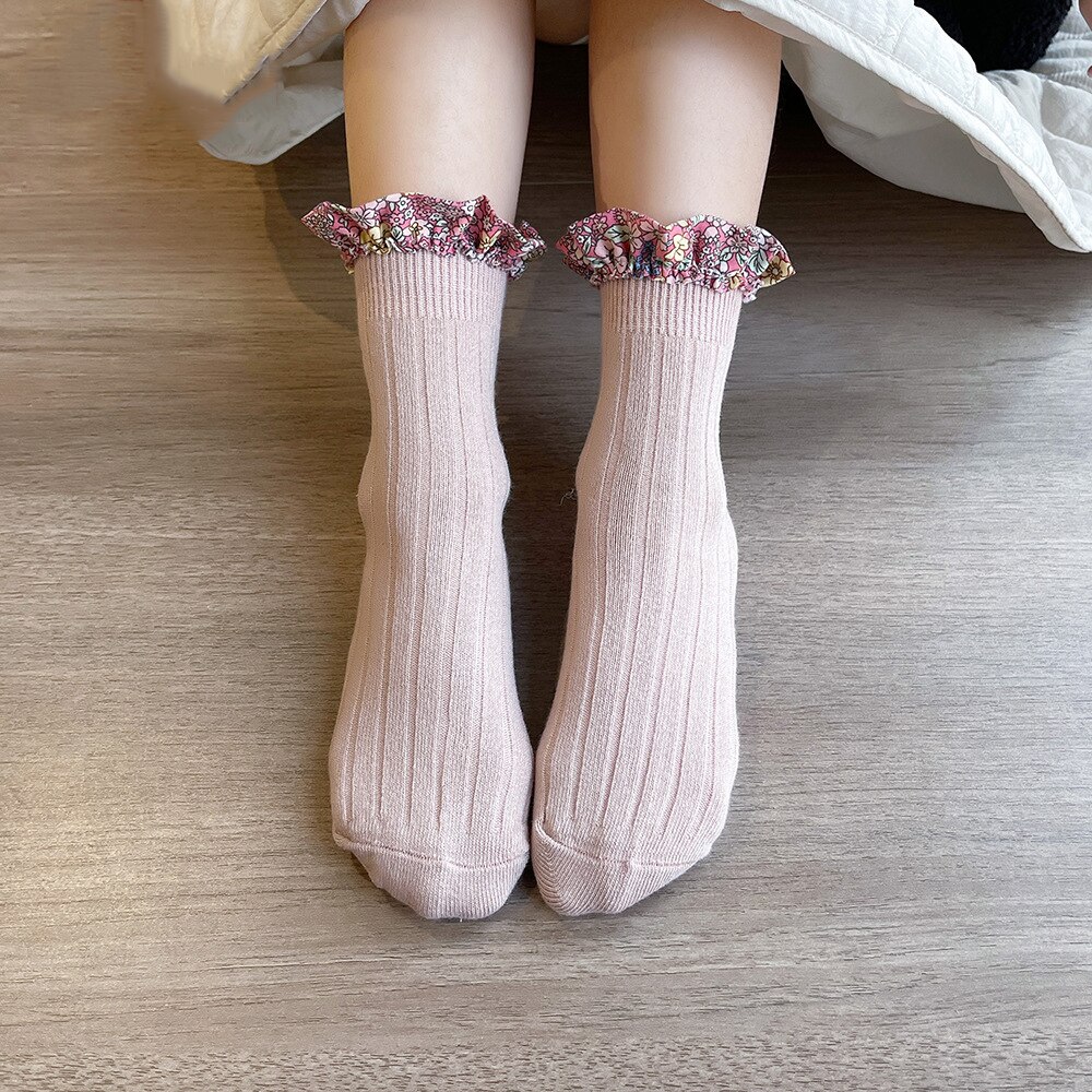 Sweet Floral Lace Girl Socks Princess Socks with Ruffle Cotton Baby Toddler Socks for 0-8 Yreas Children Kids Socks: Pink / S (0-2 years)