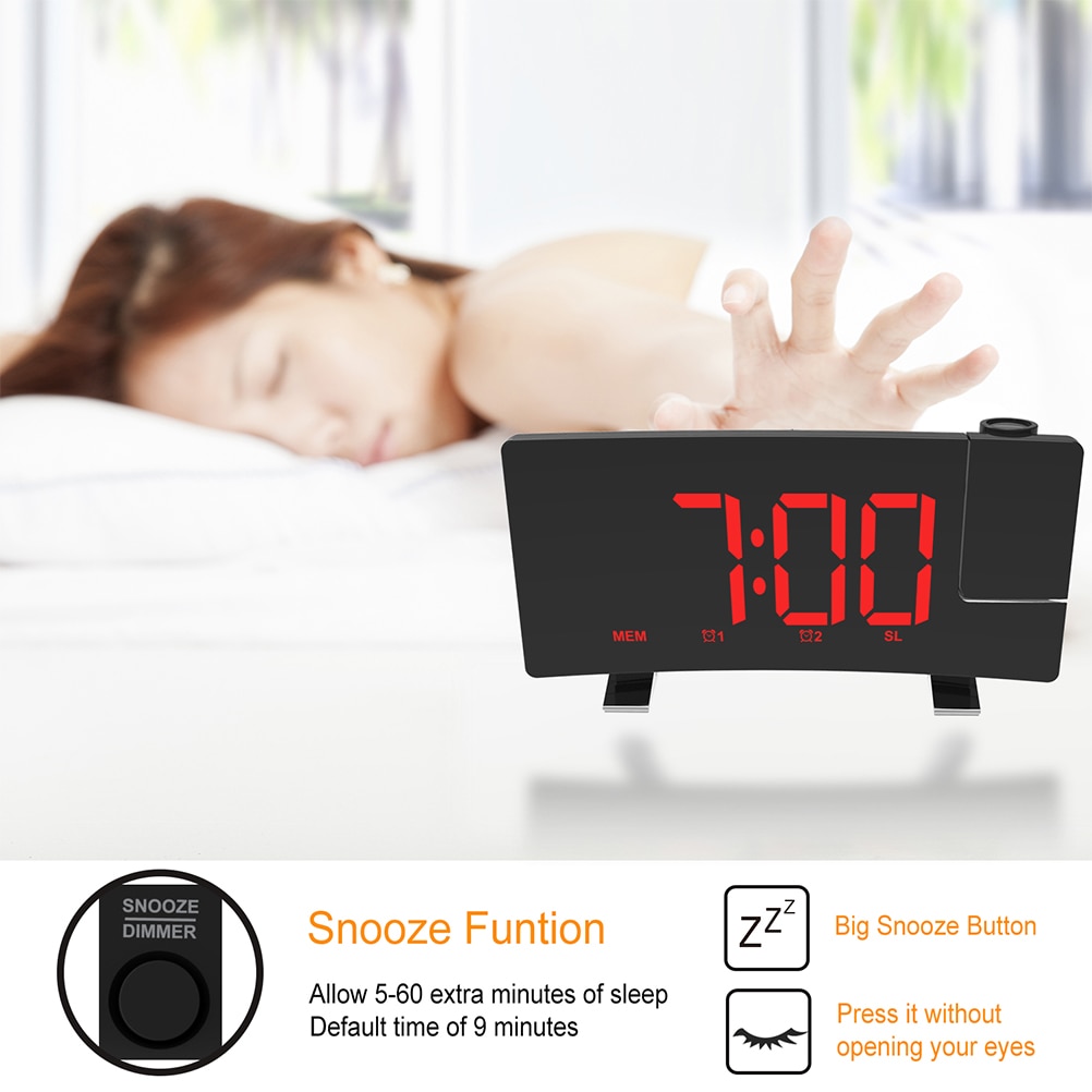 Digital Alarm Clock LED Screen Dual Alarm Snooze Projection Clock Dimmer FM Radio USB Recharge Electronic Clock