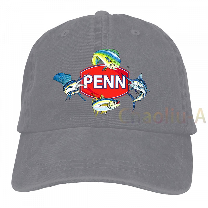 Nuovo Popolare PENN QUATTRO PESCI FISHINGER BOBINE di berretto Da Baseball delle donne degli uomini Trucker Cappelli di modo cappuccio regolabile: 2-Gray