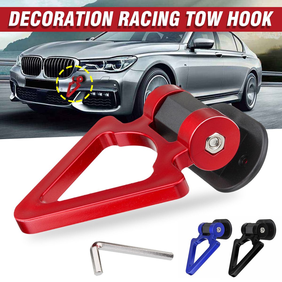 Universele Auto Truck Trailer Haken Sticker Decoratie Auto Achter Track Racing Ring Trekhaak Met Moersleutel Rood/Zwart/Blauw
