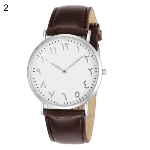 Sales! Arabisch Analoge Ronde Dial Mannen Vrouwen Quartz Faux Lederen Band Polshorloge