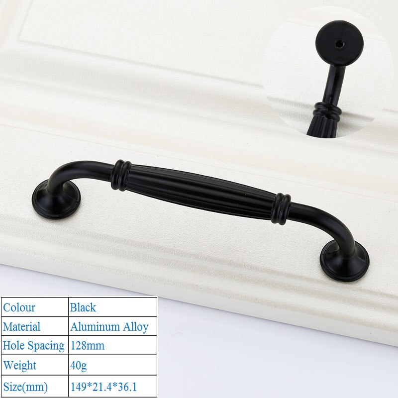 Poignée de porte noire moderne, à la américaine, poignée de meuble décorative: E 128mm