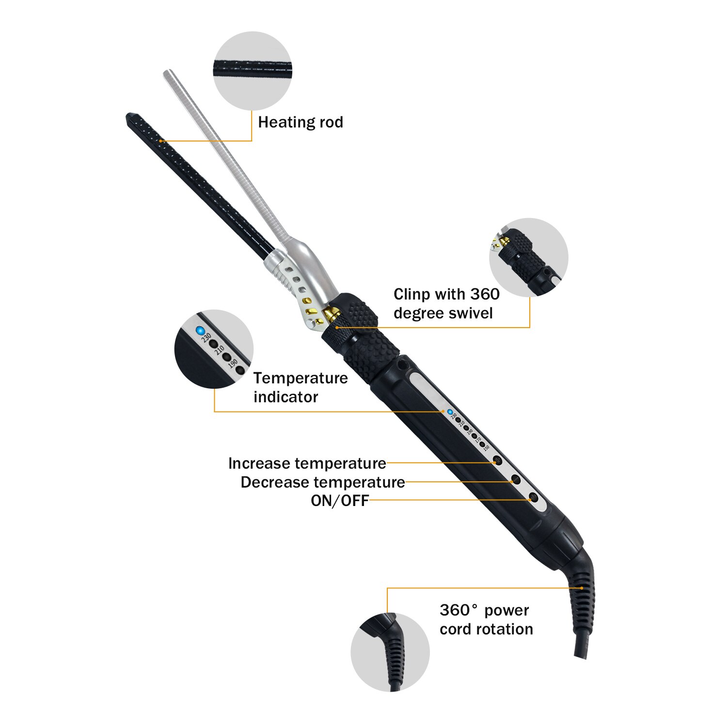7mm Curling Iron Rotating Hair Curler Men's Small Curl Ceramic Pear Flower Cone Hair Curler Roller Waver Wand Salon Hair Styler