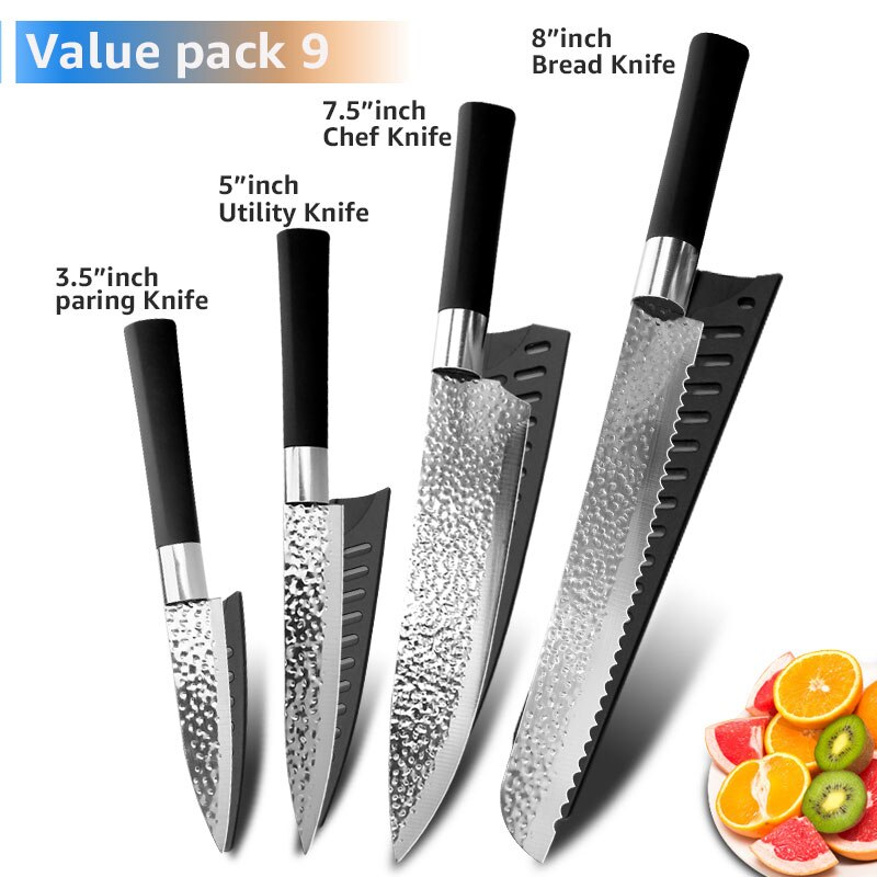 Chef Messen 6 Set Professionele Japanse Keukenmessen Hoge Carban Rvs Vlees Cleaver Fruit Mesje Koksmes: I