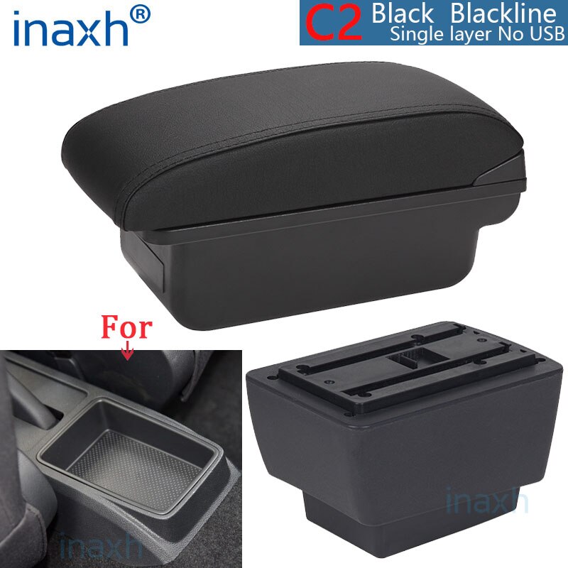 For Skoda Fabia 3 Armrest For Skoda Fabia III Combi Car Armrest box Retrofit parts Storage box car accessorie: C2 Black line NO USB