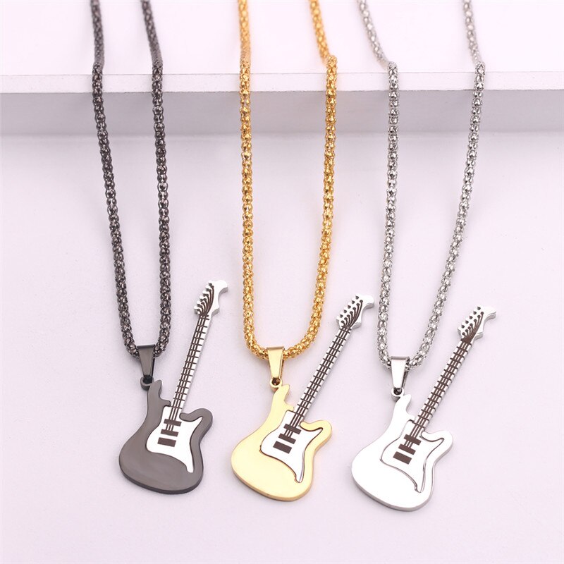 Rock Elektrische Gitaar Hanger Kettingen Rvs Hip Hop Sieraden Accessoire Voor Vrouwen Mannen