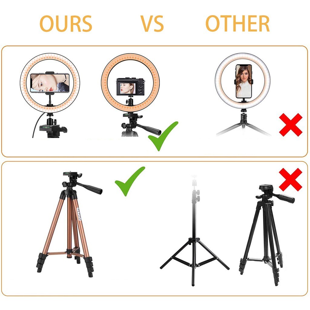 Ring Light 10 Inch 25 cm with Tripod 50 Inch 128 cm with Bluetooth Receiver Mobile Phone Holder 3 Lighting Modes Selfie Video