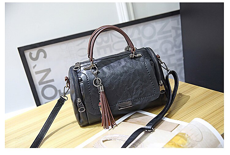 ETONTECK Mode Vrouw Bag Schoudertas voor Dames Retro PU Lederen Handtas Vrouwelijke Kwastje Rits Crossbody Tassen: Black