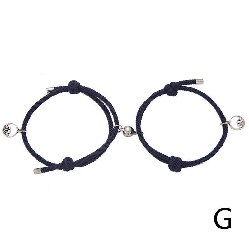 2 pièces/ensemble jumelé Bracelets fermoir magnétique Couple Bracelet réglable tressé corde Couple Bracelet bijoux: G